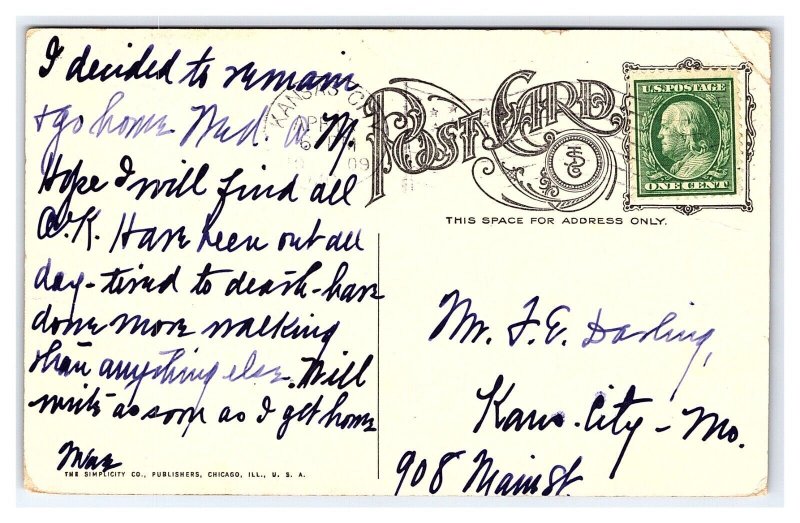 Postcard Spring In Cliff Drive Kansas City MO. Missouri c1909 Postmark