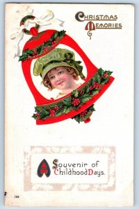 Christmas Postcard Ringing Bell Covered Berries Embossed Weir Nebraska NE 1914