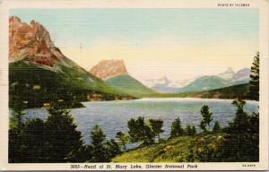 Head of St. Mary Lake Glacier National Park MT Montana 1950s Linen Postcard F4