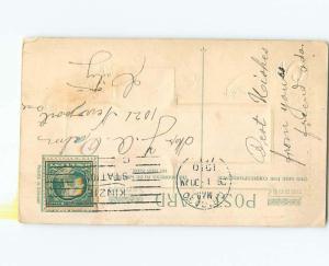 Pre-Linen easter religious RIVER SCENE PRINTED ON FABRIC ON POSTCARD HL1126