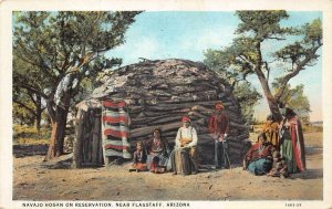 NAVAJO HOGAN INDIAN ON RESERVATION NEAR FLAGSTAFF ARIZONA POSTCARD (c. 1920s)