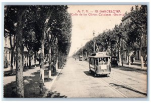 Barcelona Spain Postcard ATV 12 Catalan Cortes Street Trolley Car c1910 Unposted