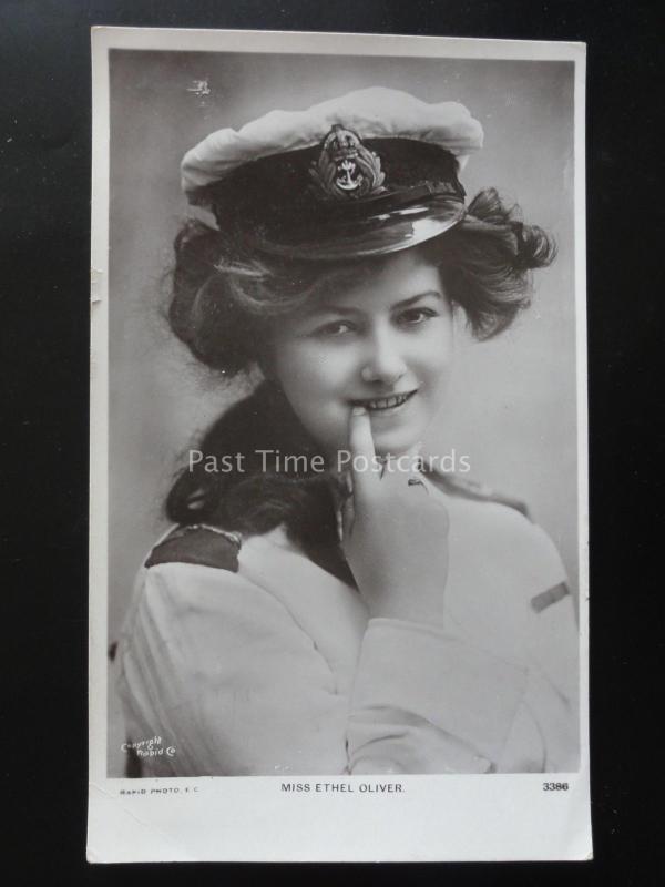 Actress MISS ETHEL OLIVER in Naval Costume c1905 Old RP Postcard by Rapid 3386