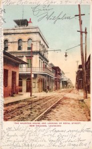 New Orleans Louisiana Haunted House, View Up Royal St., Vintage Postcard U17852