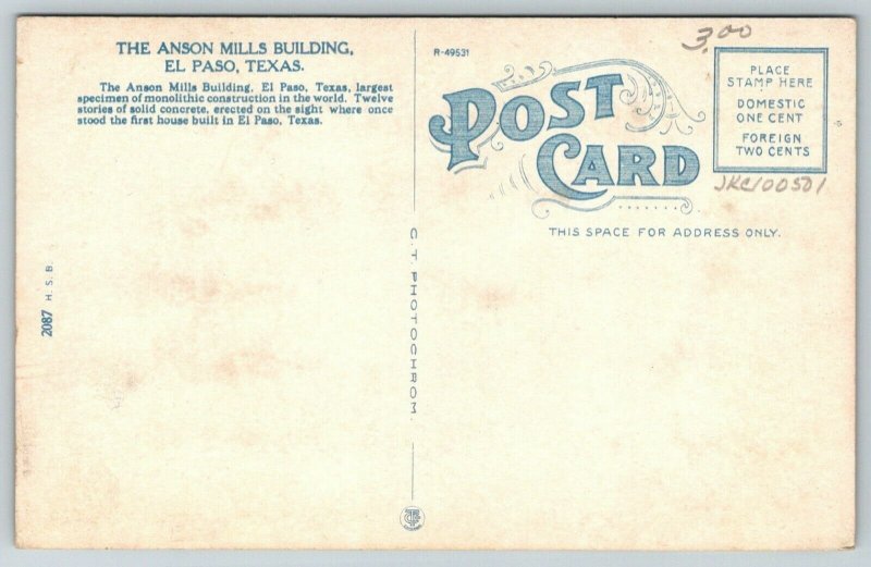 El Paso Texas~Anson Mills Office Building~Trost Architecture~Sheldor~Bank~c1910