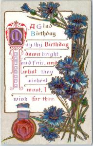 ARTS & CRAFTS Style   Greeting  c1910s  Embossed Postcard A GLAD BIRTHDAY