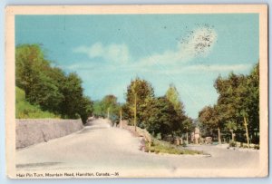 1953 Hamilton Ontario Canada Vintage Postcard Hair Pin Turn Mountain Road Posted