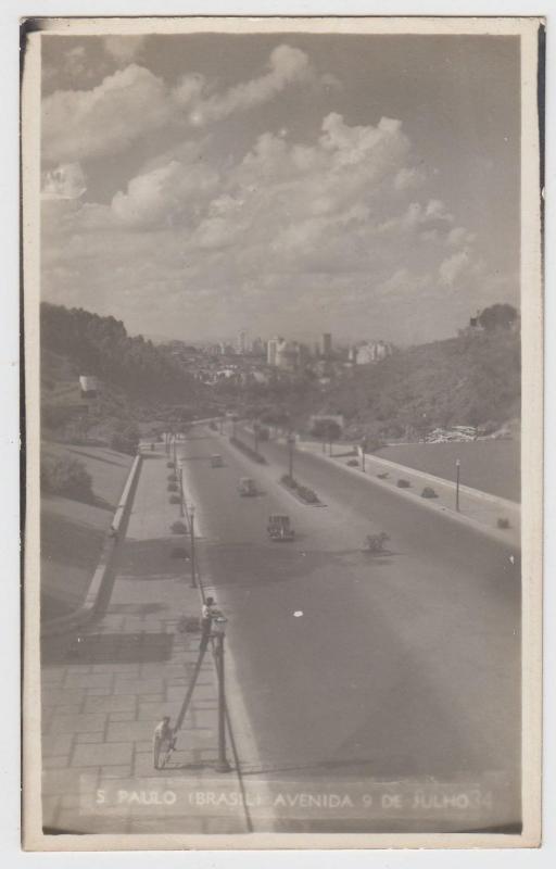 Sao Paulo Brazil 1930s RPPC Real Photo Postcard Brasil Avenida 9 De Julho