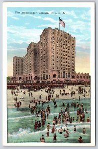 The Ambassador Atlantic City New Jersey NJ Bathing Beach & Boardwalk Postcard