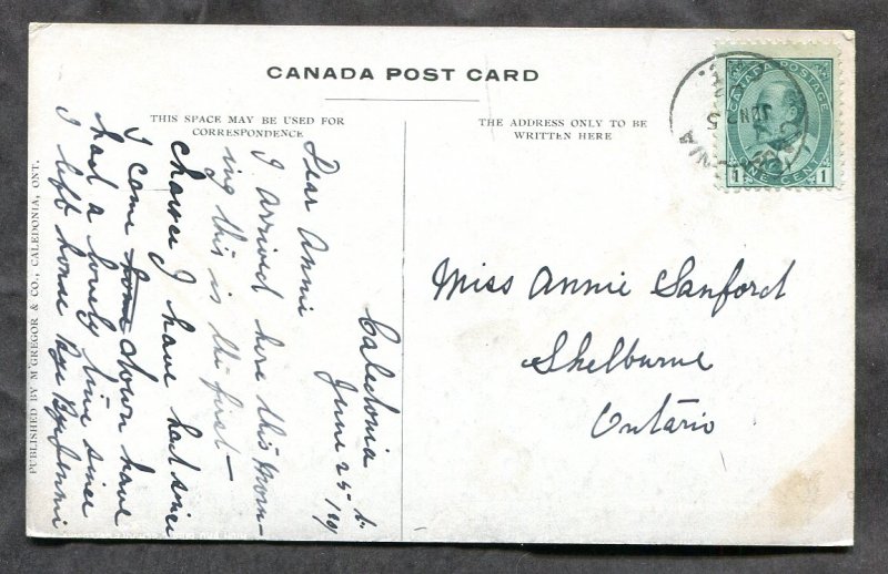 dc471 - CALEDONIA Ontario 1909 Public School. Antique Postcard