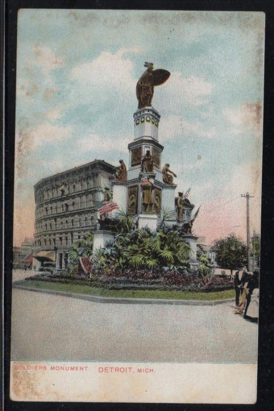 Detroit MI Soldiers Monument 1911 used colour PC