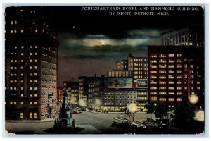 1911 Ponchartrain Hotel Hammond Building Night Detroit Michigan Vintage Postcard