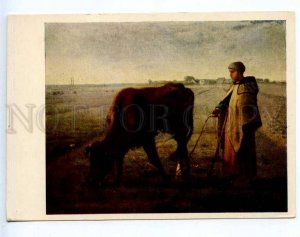 218217 Jean-Francois Millet Peasant watches a cow old postcard