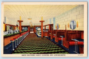 1940 Poughkeepsie New York Postcard Smith Brothers Candy Counter Luncheonette