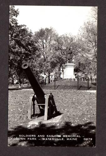 ME Coburn Park Soldiers Monument Gun WATERVILLE MAINE Real Photo RPPC Postcard