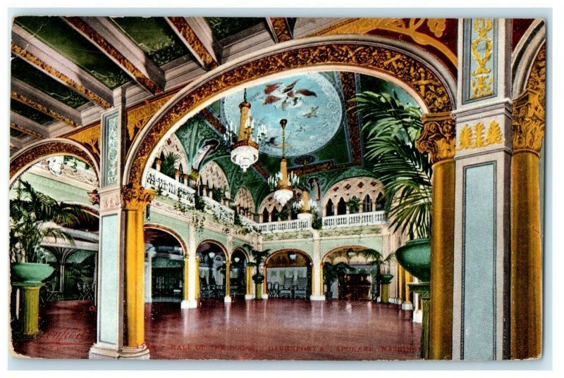 c1910's Hall Of The Doges Davenport's Spokane Washington WA Antique Postcard 