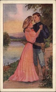 A/S Artist Signed Beautiful Woman Soldier with Gun Romance c1910 Postcard