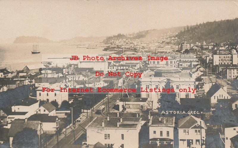 OR, Astoria, Oregon, RPPC, Bird's Eye View, Business Area, 1909 PM,  Photo