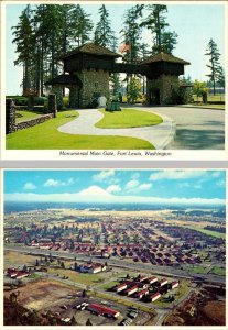 2~4X6 Postcard  WA Washington  FORT LEWIS  Army Base Main Gate & Aerial View