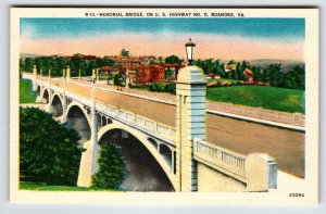 Memorial Bridge On US Highway No 11 Roanoke Virginia Postcard Linen Unposted
