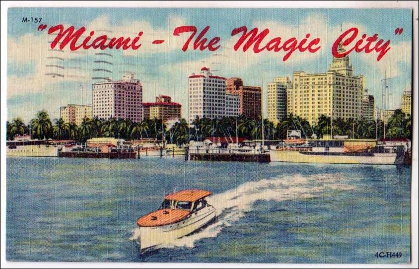 Miami & Miami Beach FLORIDA Vintage Linen Postcard Folder