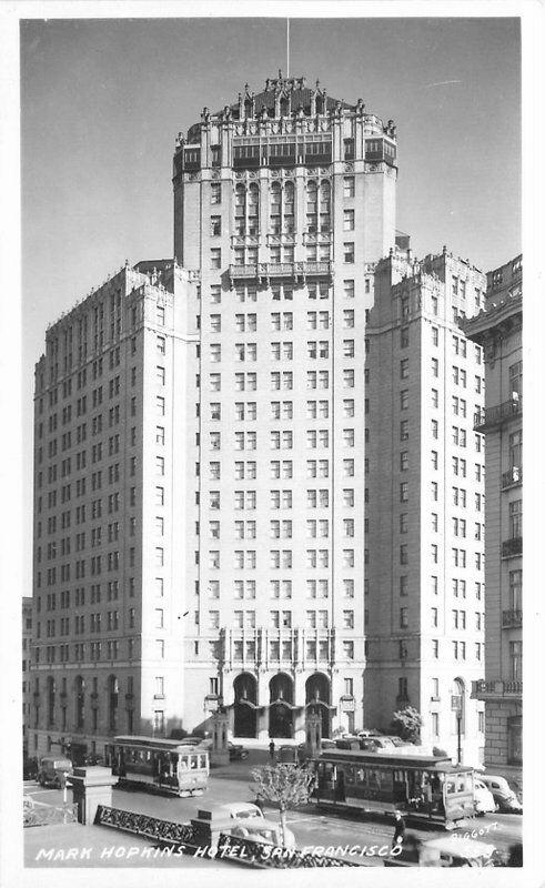 Autos Hopkins Hotel San Francisco California 1930s Trolley RPPC Postcard 425