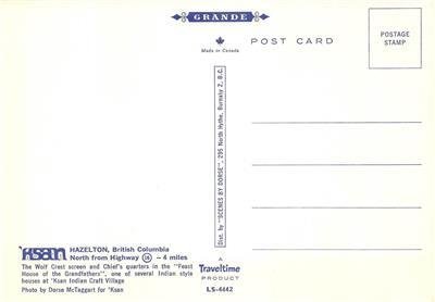 Hazelton, BC Wolf Crest 'Ksan Indian Chiefs c1960s Chrome Vintage Postcard