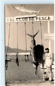 RPPC ACAPULCO, Mexico ~ Man With Big SAILFISH ~ HOTEL de PESCA c1940s Postcard