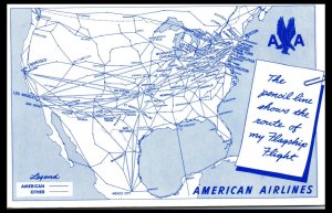 1950s American Airlines Route of the Flagships Advertising Map Postcard