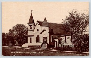 Ames Iowa~Christian Church~House Across Street~Dirt Road~c1910 Sepia Postcard