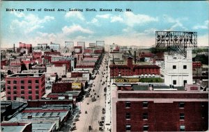 Postcard MO Kansas City Bird's Eye of Grand Ave. Looking North ~1910 H4