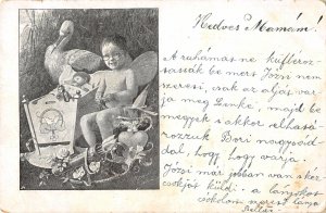 US3448 Little Boy Cupied, Arrows Postcard Fantasy artist signed Fchobel newborn