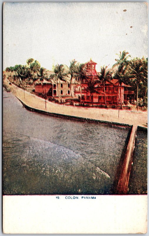 Colon Panama Atlantic End Of Panama Canal Waterway Postcard