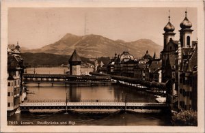 Switzerland Luzern Reussbrücke und Rigi Vintage RPPC C158