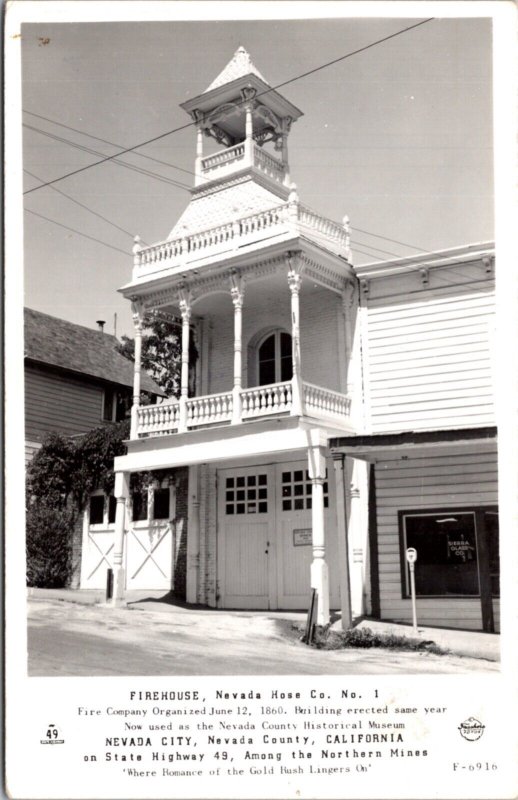 Frashers Fotos RPPC Firehouse Nevada Hose Co. No. 1 Nevada City, California