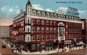 El Paso Texas~Hotel Sheldon~Light Bulb Sign~Cafe Downstairs~c1917 Curt Teich PC