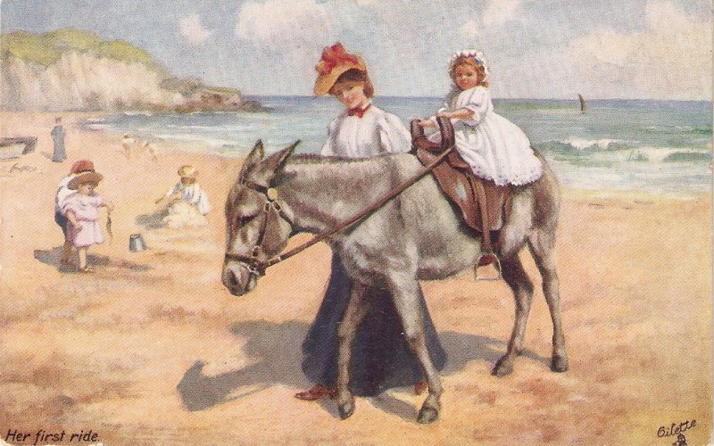 Children in Horses. Her first ridt Tuck Oilette FDun on the Sands Ser. PC 9466