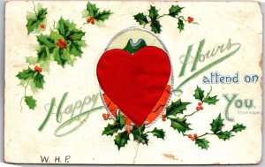 Happy Hour Attend You Hearts Leaves Greetings & Wishes Card Silk Postcard
