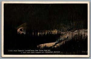 Postcard Big Hill BC c1920s C.P.R. Train Imperial Limited Loop Tunnel Field Hill