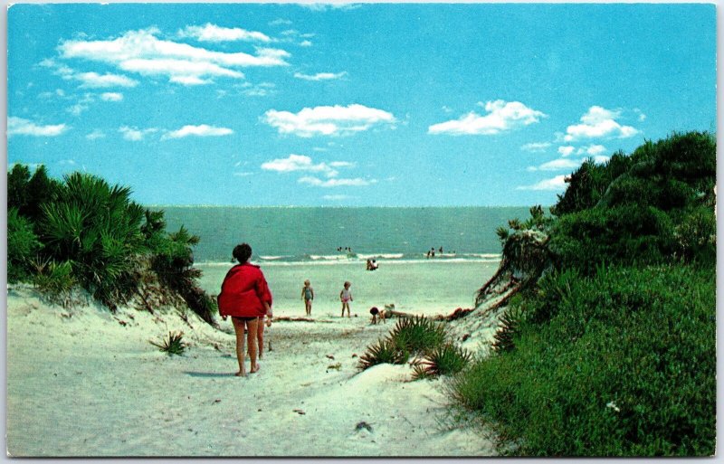 VINTAGE POSTCARD SAND DUNES & OCEAN AT JEKYLL ISLAND STATE PARK GEORGIA 1960s