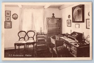 Odense Denmark Postcard H. C. Andersens Mobler Portrait Books Chairs c1930's