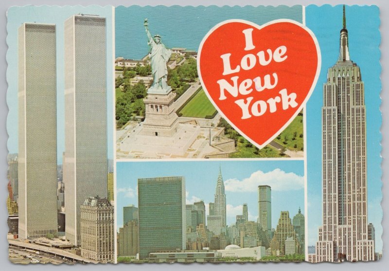 New York City~World Trade Center~Skyline~Statue of Liberty~Continental Postcard 