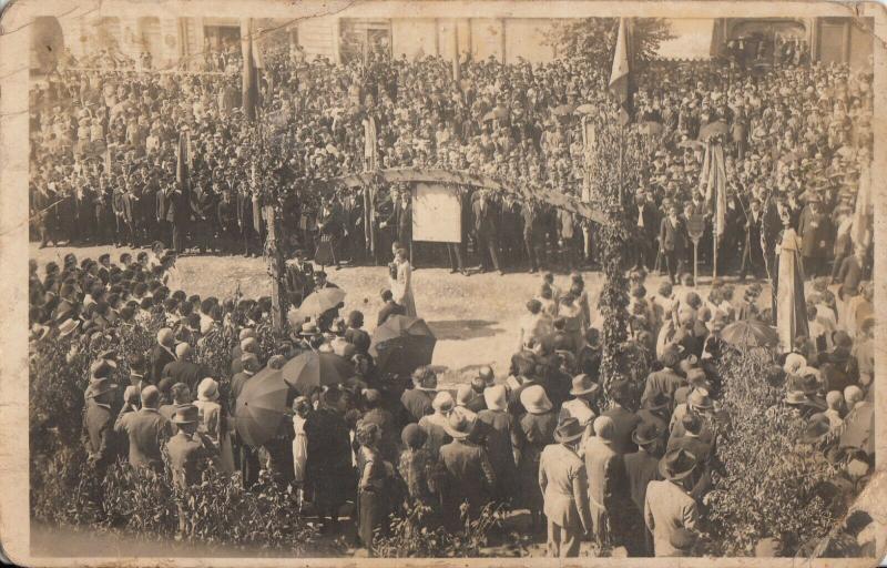 Romania social history meeting procession to identify real photo postcard