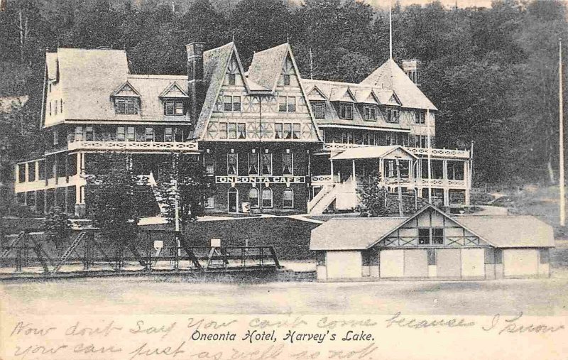 Oneonta Hotel & Cafe Harveys Lake Pennsylvania 1907 postcard