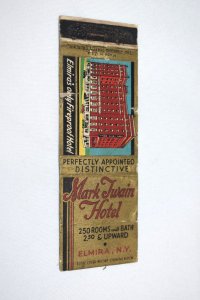 Mark Twain Hotel Elmira New York 20 Front Strike Matchbook Cover