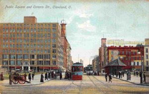 Streetcars Public Square Ontario Street Cleveland Ohio 1910c postcard