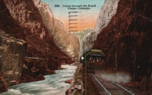 Going Through The Royal Gorge River Rocks Colorado CO Vintage Postcard c1920