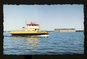 Portland, Maine/ME Postcard, Casco Bay Car Ferry Rebel Passing Fort Gorges