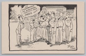 Military Comic~I Said Chests Out~Soldiers In Formation~Vintage Postcard 