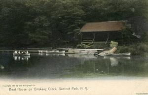 NY - Summit Park. Boathouse on Oriskany Creek  (Rotograph, Hand colored)